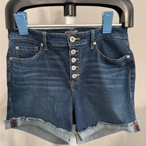 Torrid Blue Jean Shorts with High-Rise Cut-Off Design